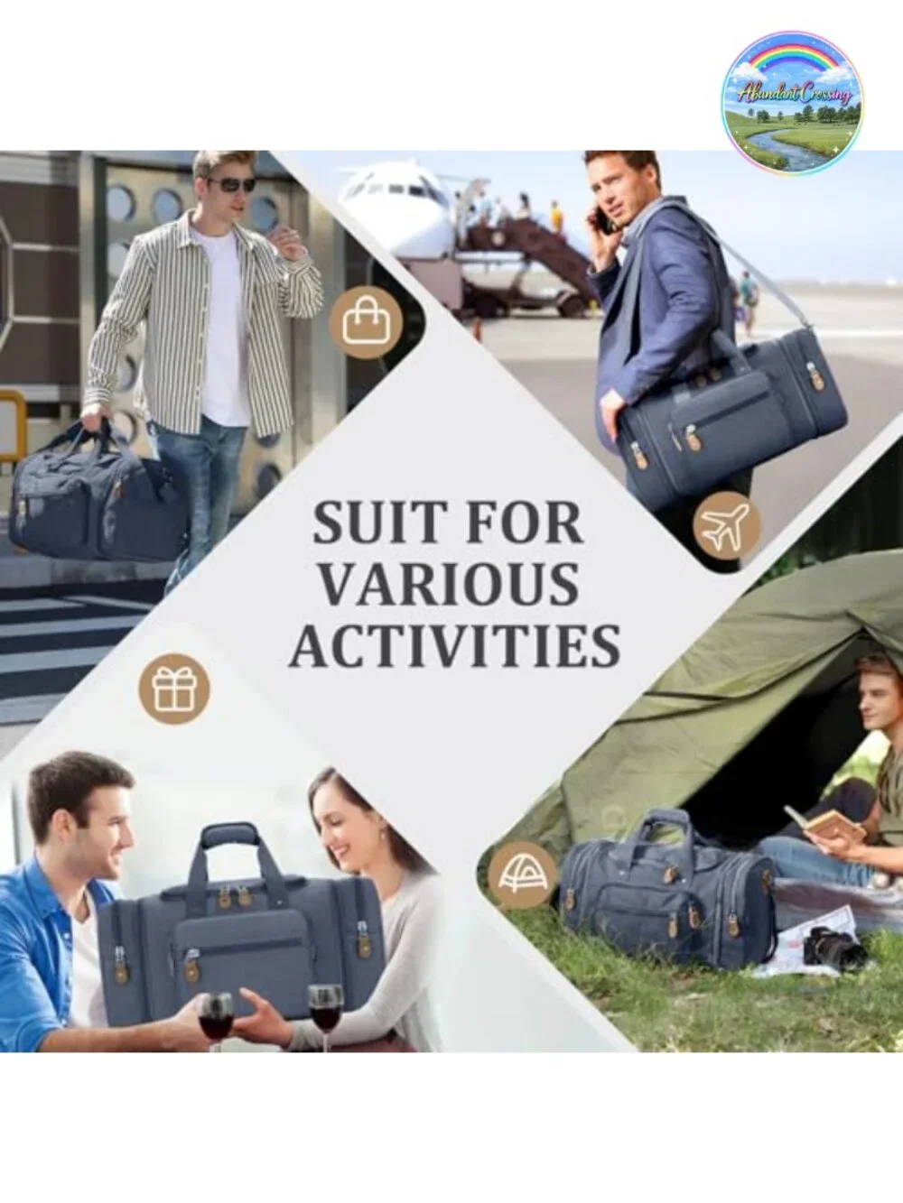 Canvas Expandable 50L Duffle Bag, Carry-On Travel Weekender, Multi-Pocket,